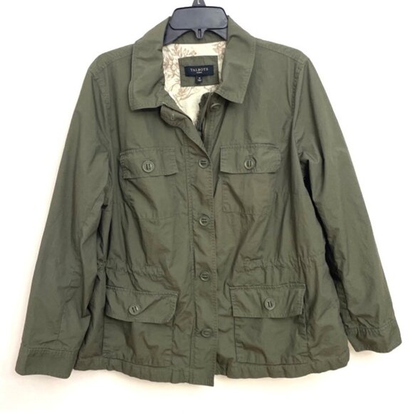 Talbots Woman Military Style Jacket Women's 1X 100% Cotton Army Green Pockets - Picture 1 of 7